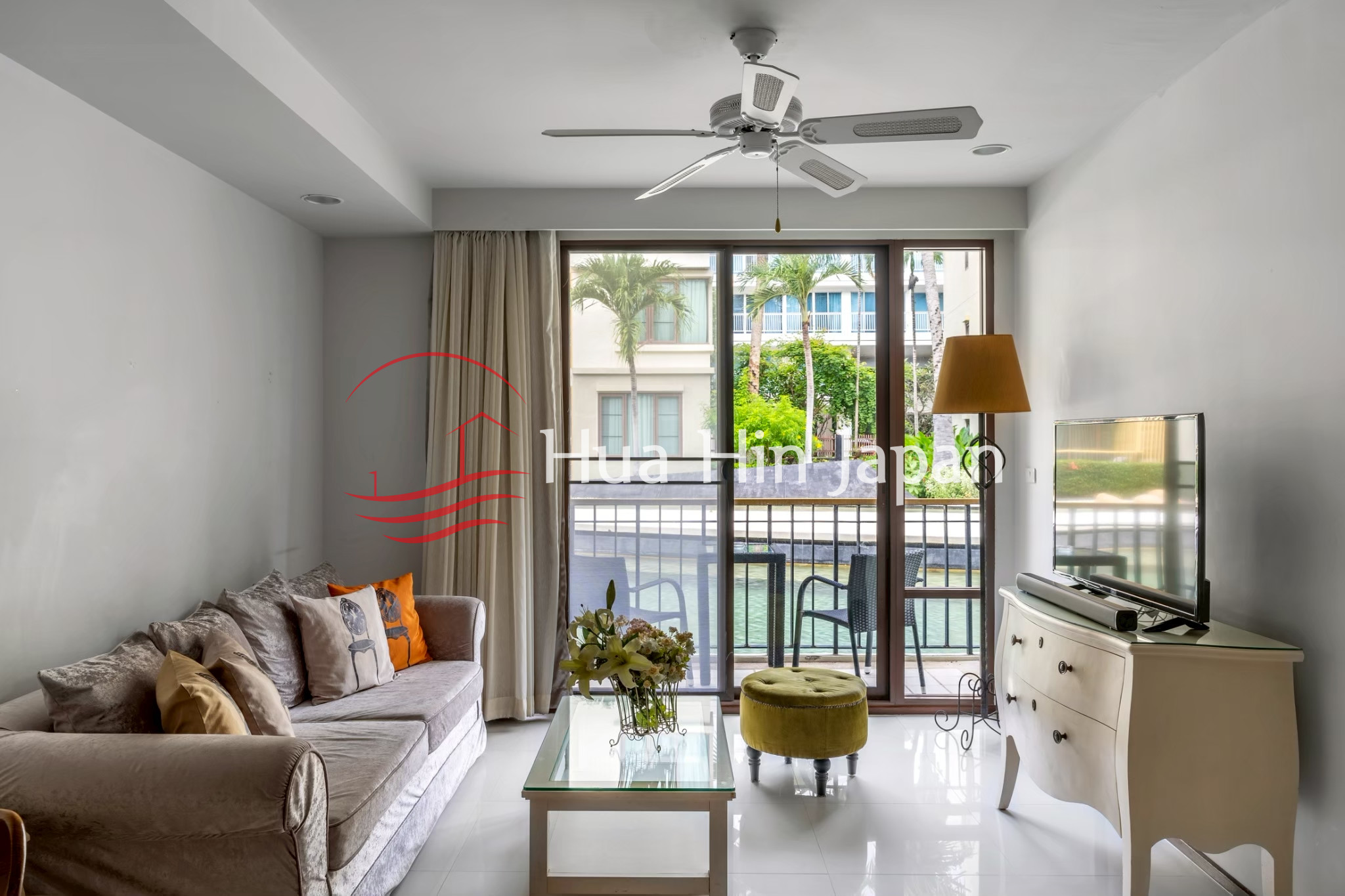 2 Bedroom Pool View Condo kitchen drawing room