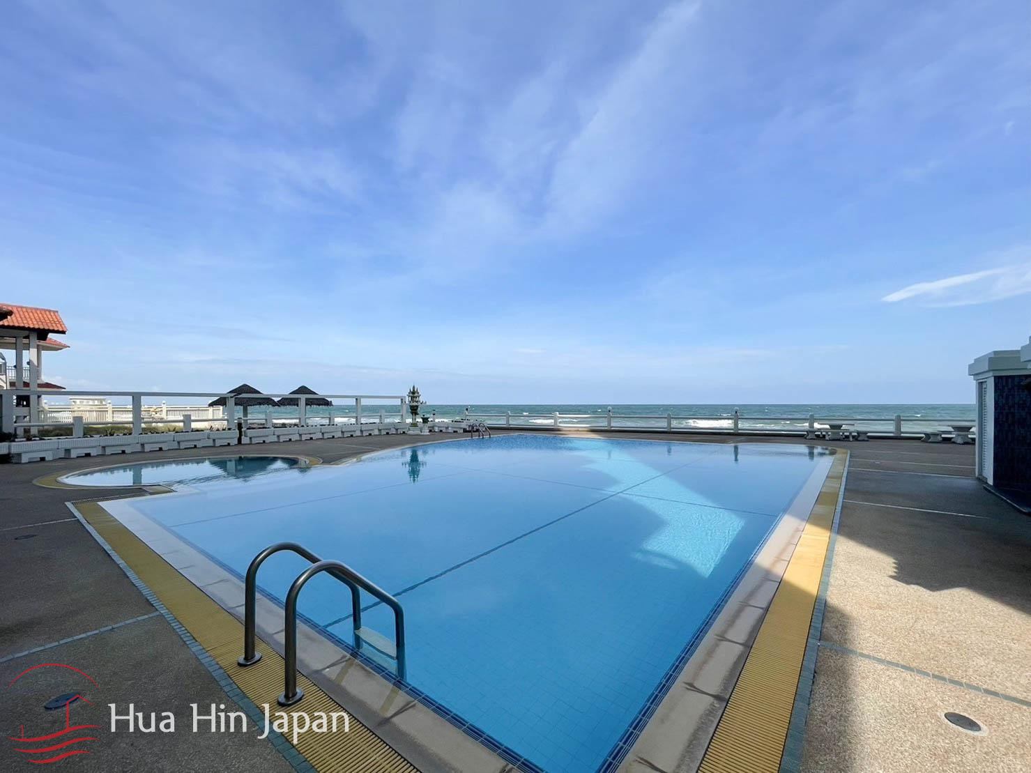 Rooftop swimming pool overlooking the sea and coastline