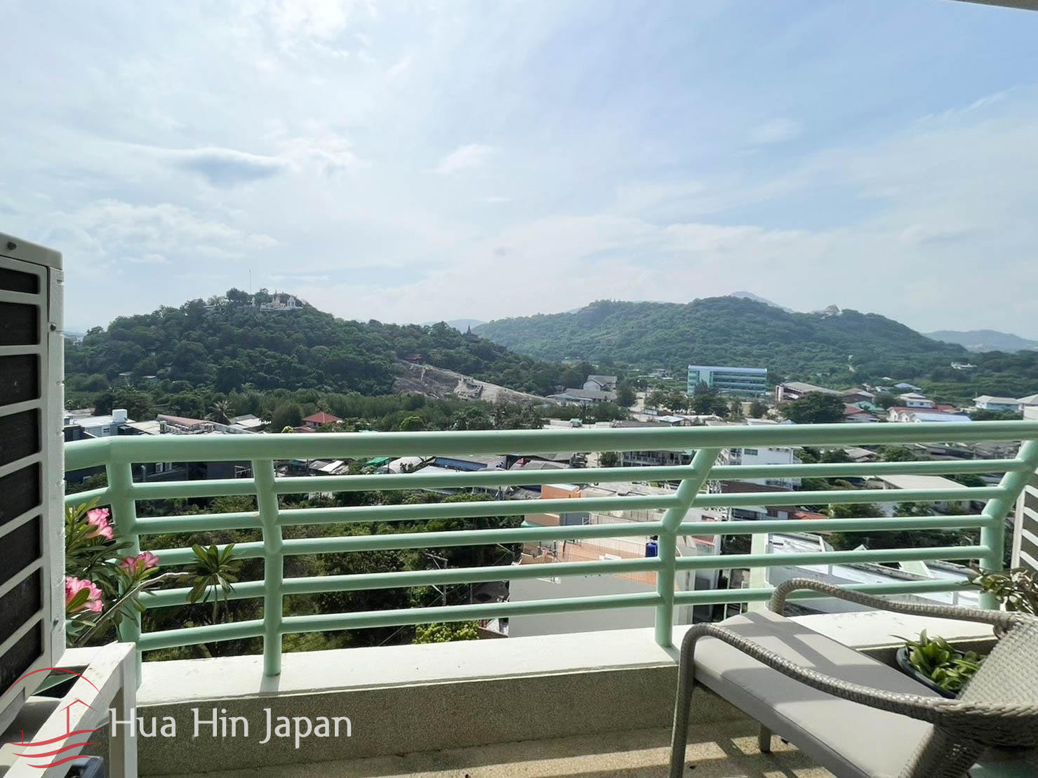 Apartment terrace overlooking mountains and surrounding landscape