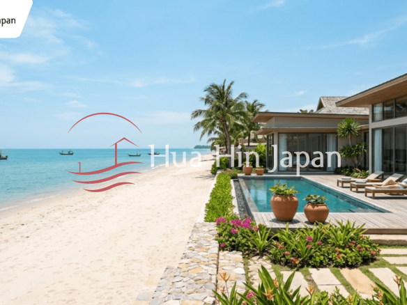 Modern luxury beachfront villa with private pool and ocean view, representing a professional property listing in Hua Hin, Thailand.