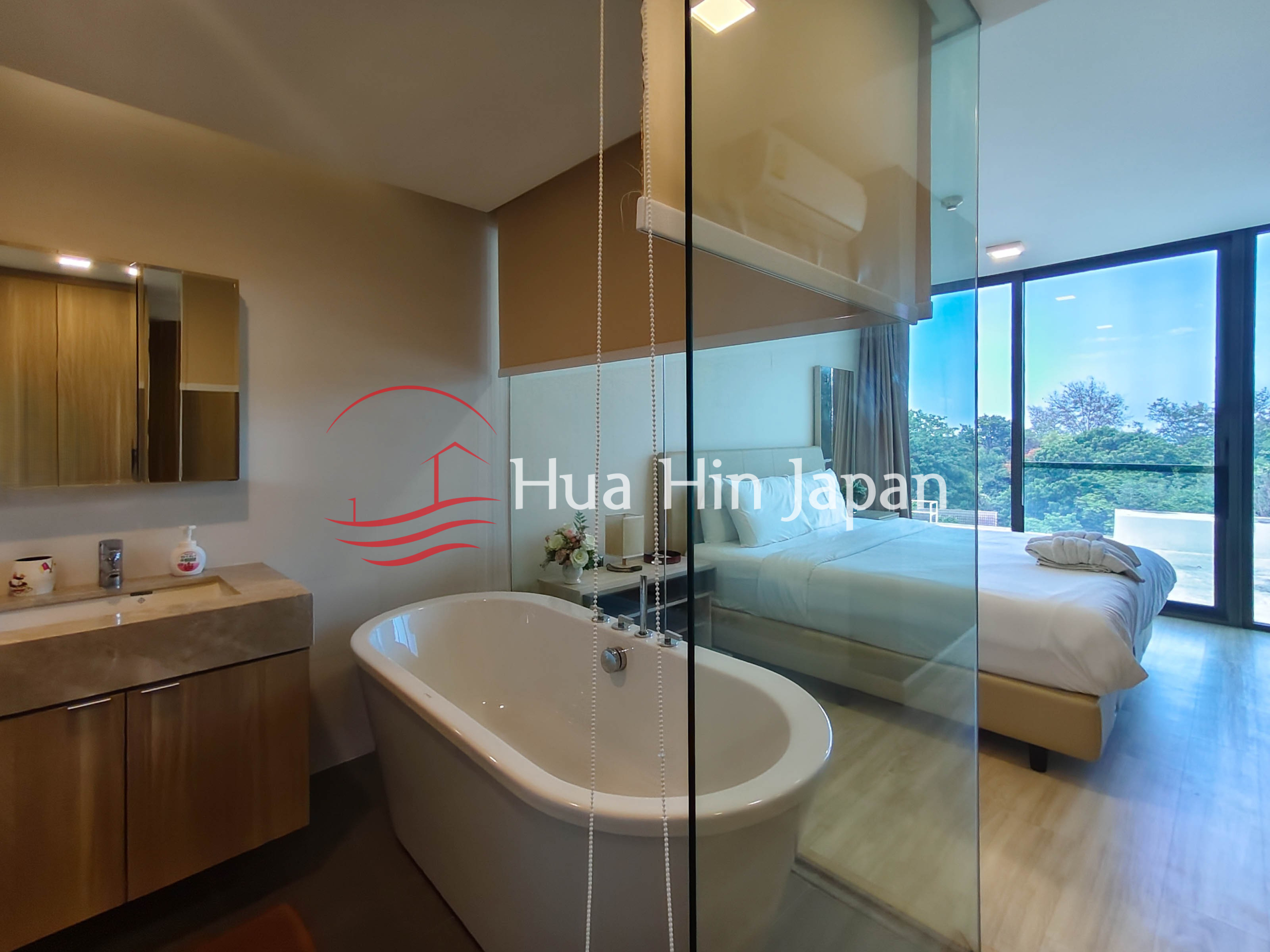 1 Bedroom Pool View condo bathroom and bedroom