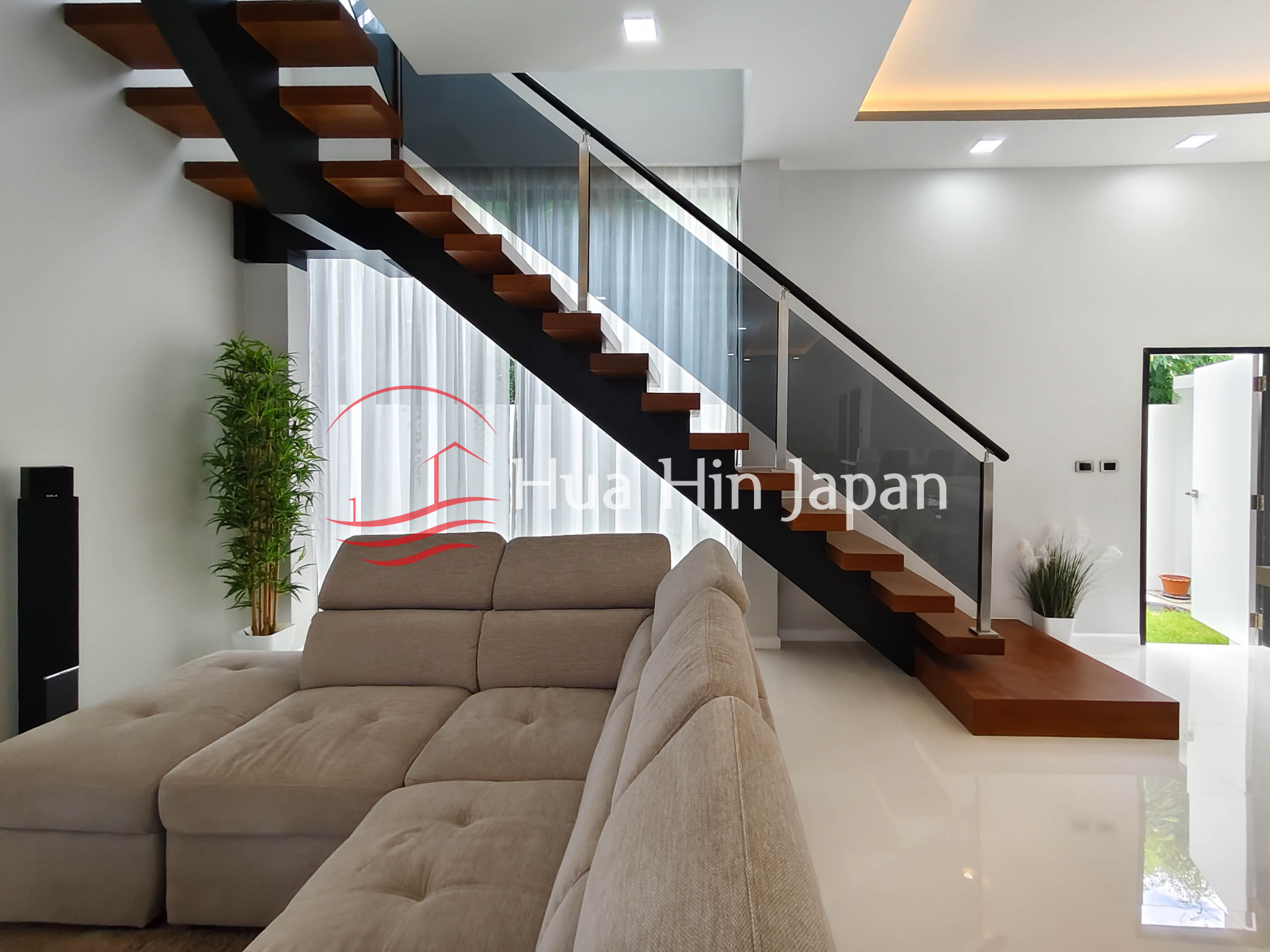 Brand New - Luxury 4 Bed Room Pool Villa drawing area and stair