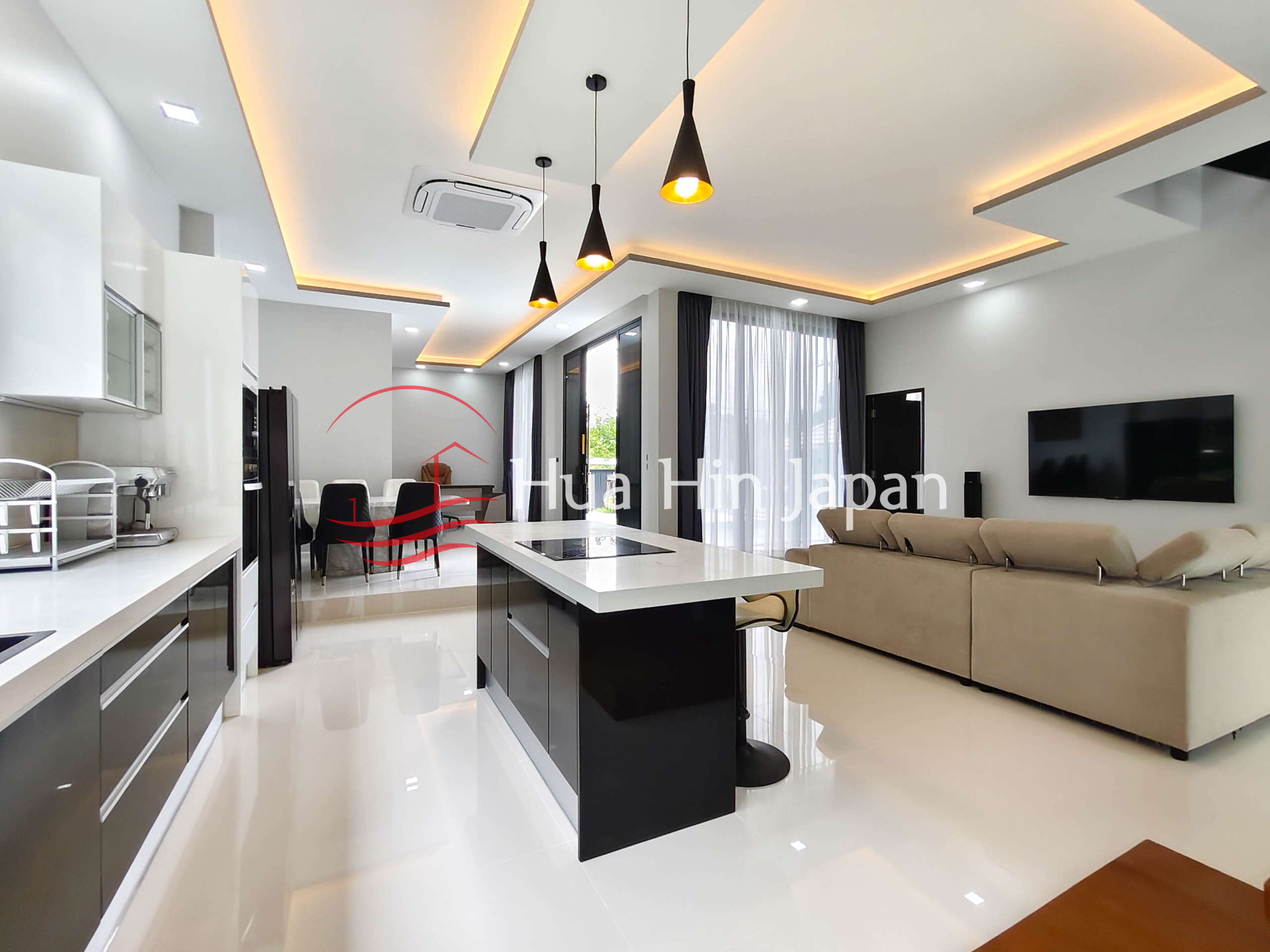 Brand New - Luxury 4 Bed Room Pool Villa kitchen and dining and drawing area