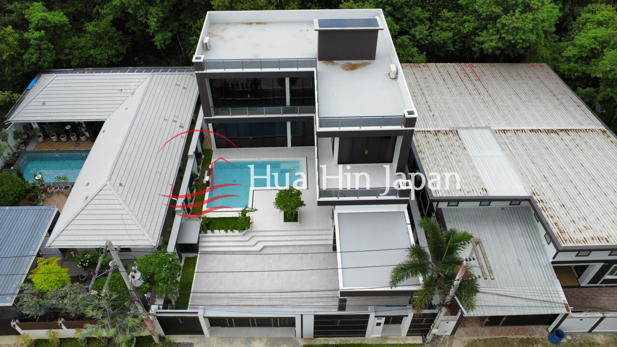 Brand New - Luxury 4 Bed Room Pool Villa full view with swimming pool area drone view